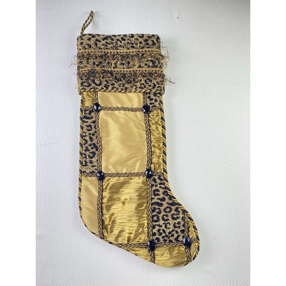 Villa Bacci Leopard Cheetah Animal Print Gold Black Luxury Christmas Stocking - Picture 2 of 11